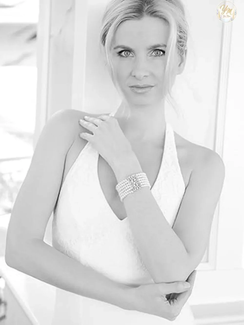 14K Rose Gold Plated Stretch Cuff Bracelet with Crystal Accents, Vintage Bridal